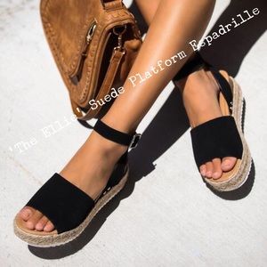 ‘The Ellie’ Suede Platform Espadrille In Black